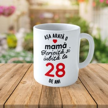Cană Personalizata Așa arată o Mamă fericită și iubită la 28 de ani