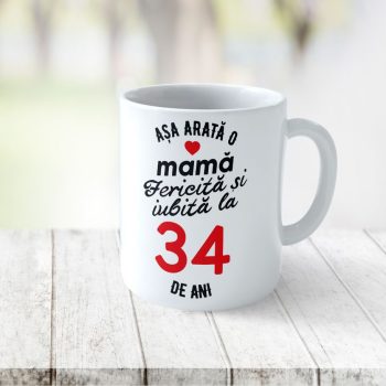 Cană Personalizata Așa arată o Mamă fericită și iubită la 34 de ani