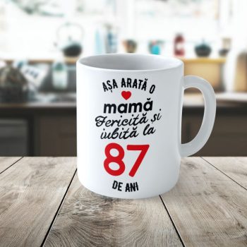 Cană Personalizata Așa arată o Mamă fericită și iubită la 87 de ani