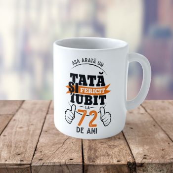 Cană Personalizată Așa arată un Tată fericit si iubit la 72 de ani