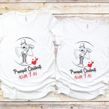 Set Tricouri Cuplu Personalizate – Proaspat Casatoriti acum 1 an