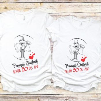 Set Tricouri Cuplu Personalizate – Proaspat Casatoriti acum 50 ani