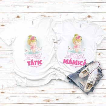 Tricouri Cuplu Personalizate - Mămică și Tătic Fericiți